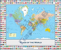 Политическая карта мира с флагами государств на английском языке